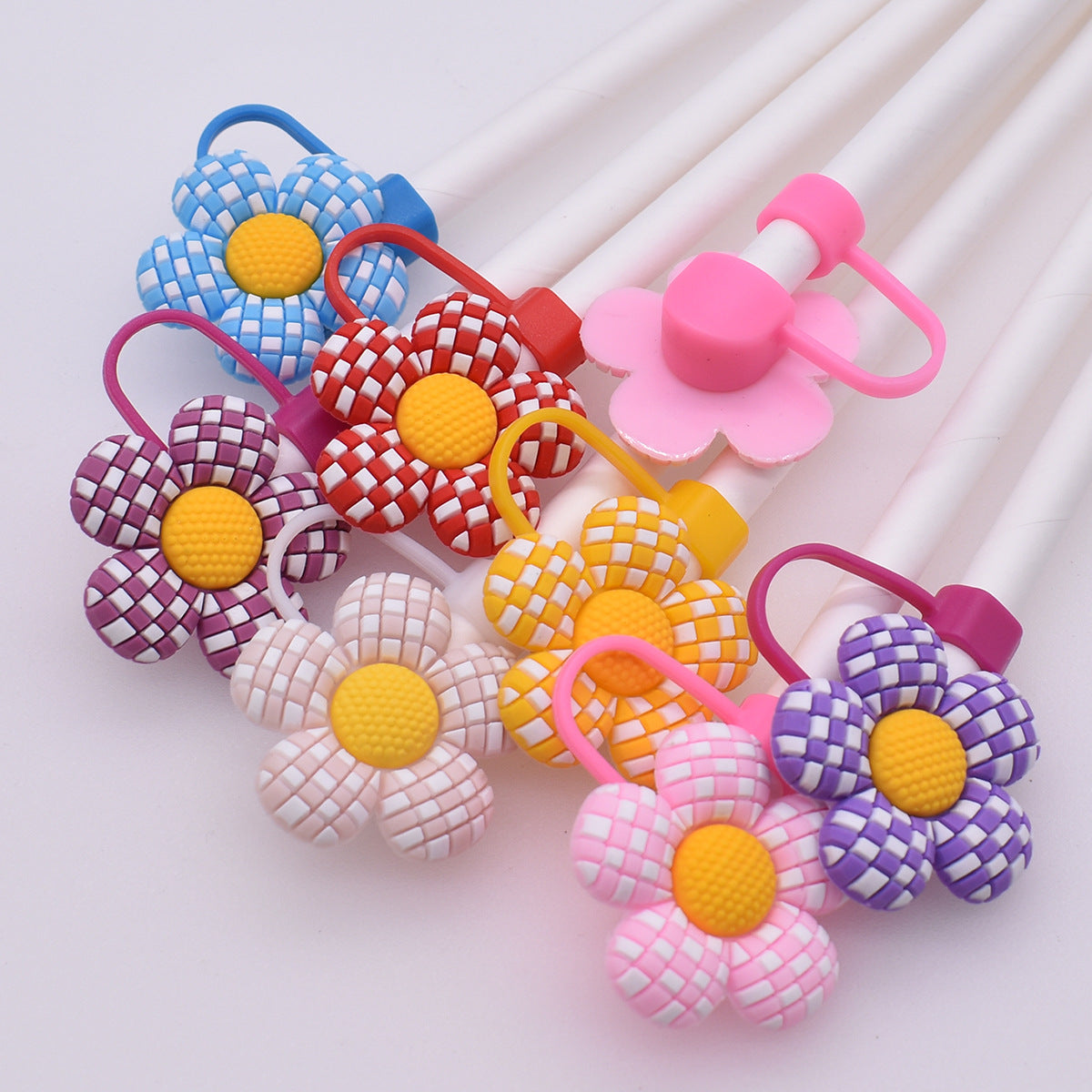 Owllaser Plaid Flower Straw Stopper, PVC Straw Accessory for 10mm Straw