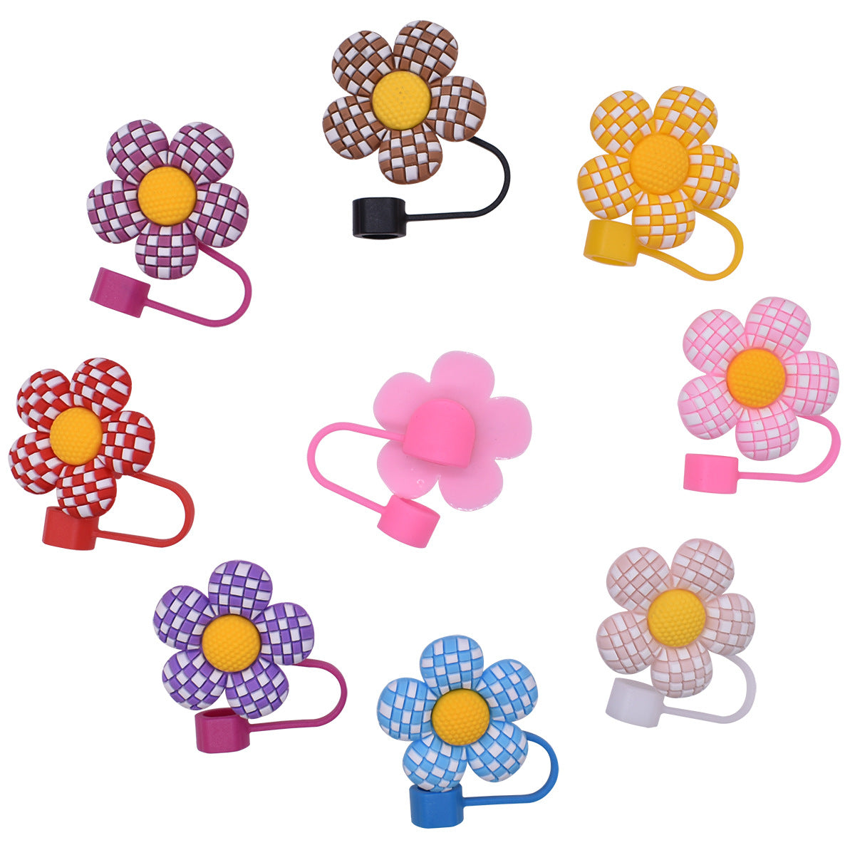 Owllaser Plaid Flower Straw Stopper, PVC Straw Accessory for 10mm Straw