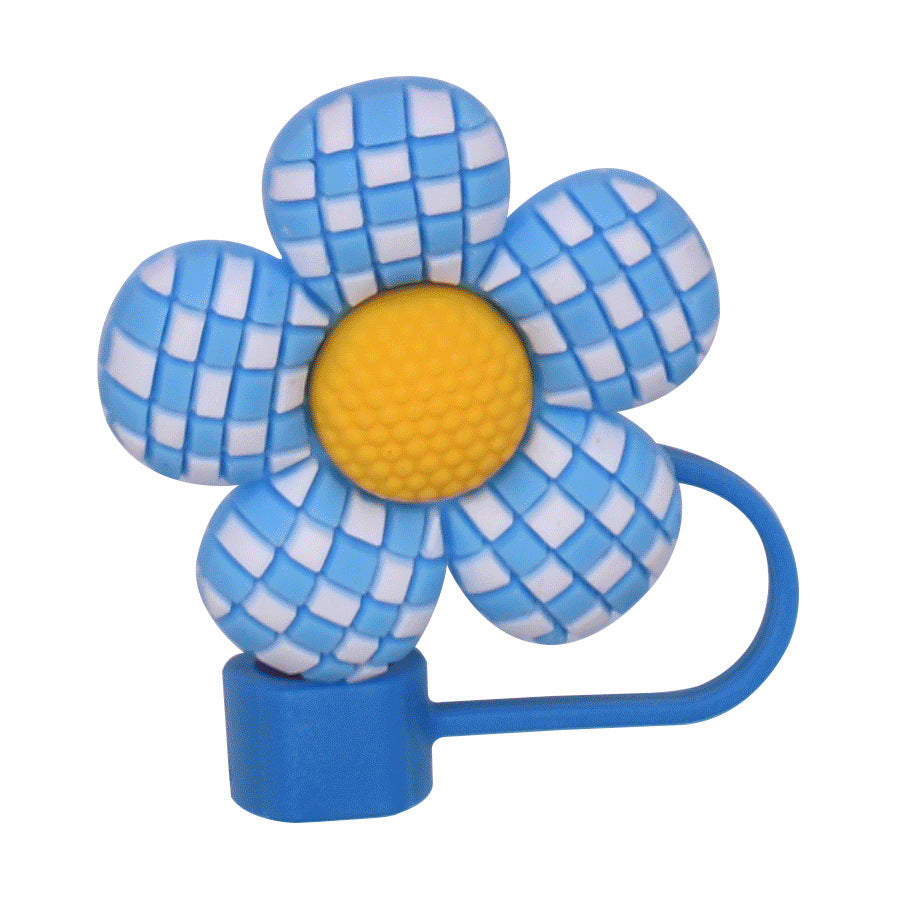 Owllaser Plaid Flower Straw Stopper, PVC Straw Accessory for 10mm Straw