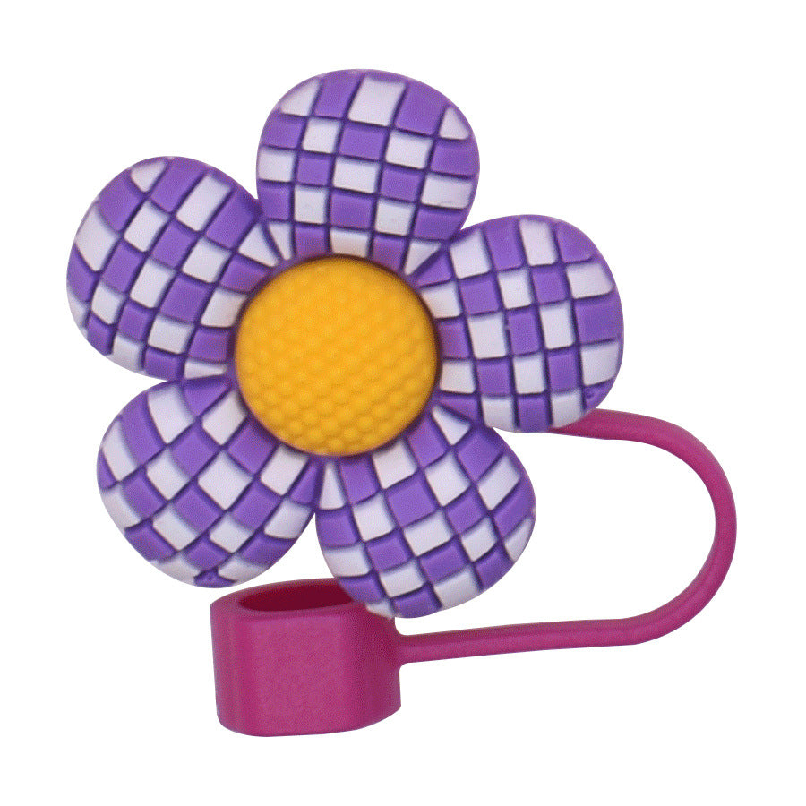 Owllaser Plaid Flower Straw Stopper, PVC Straw Accessory for 10mm Straw