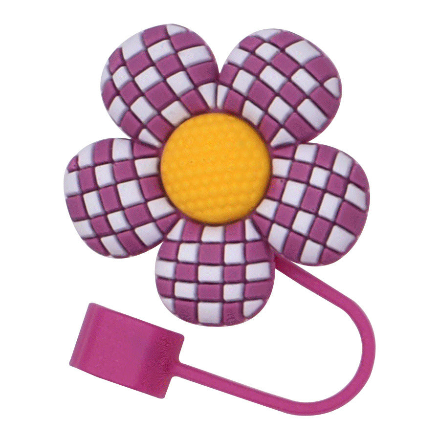 Owllaser Plaid Flower Straw Stopper, PVC Straw Accessory for 10mm Straw