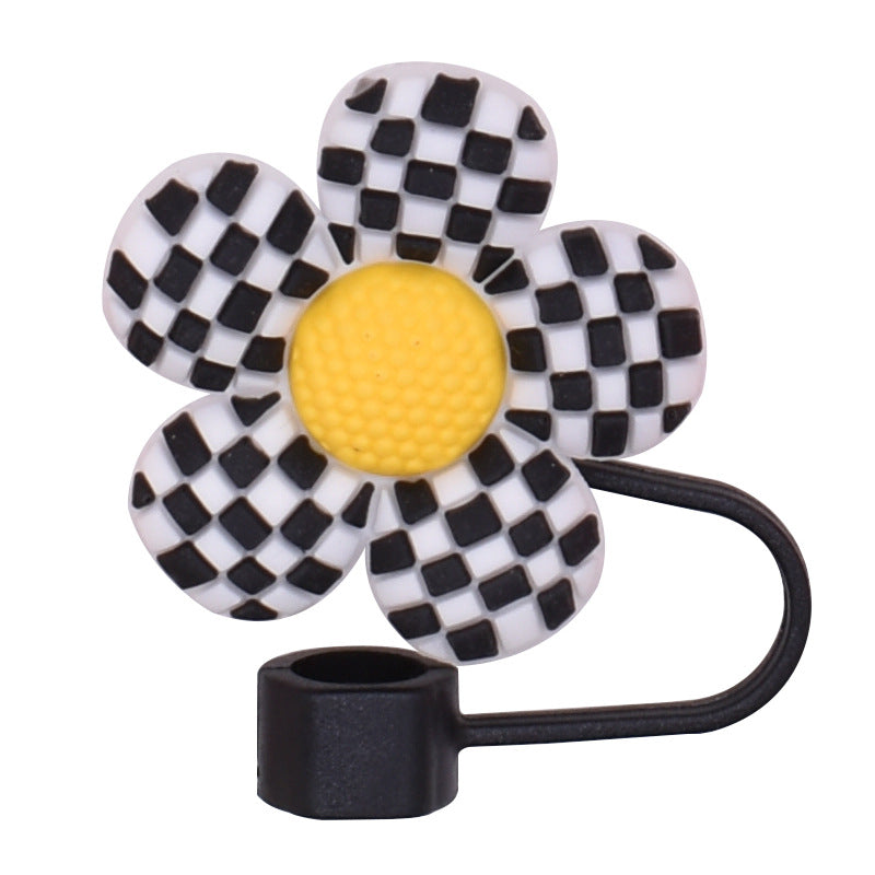 Owllaser Plaid Flower Straw Stopper, PVC Straw Accessory for 10mm Straw