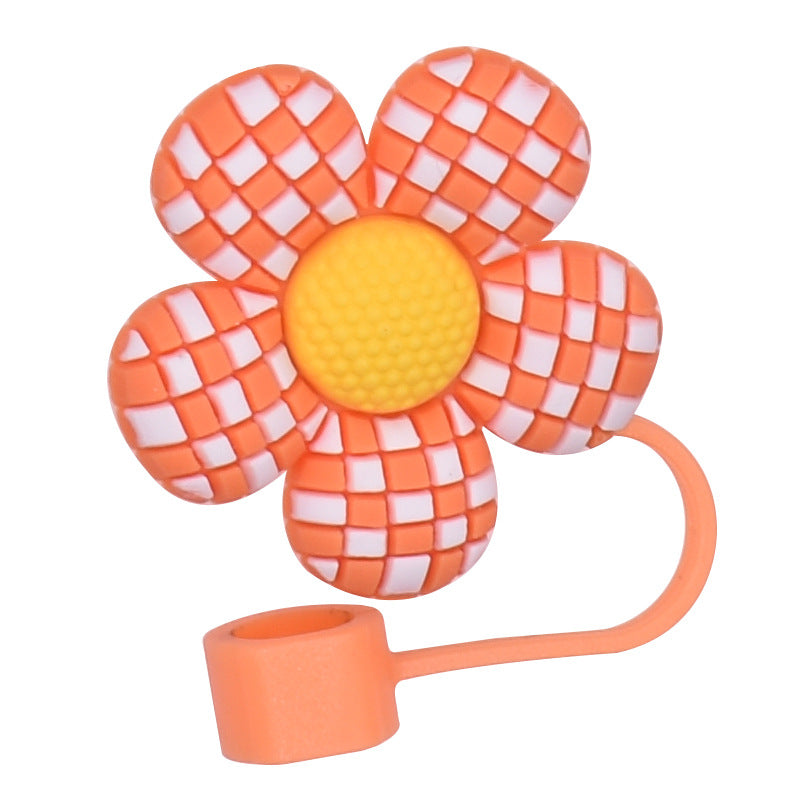 Owllaser Plaid Flower Straw Stopper, PVC Straw Accessory for 10mm Straw