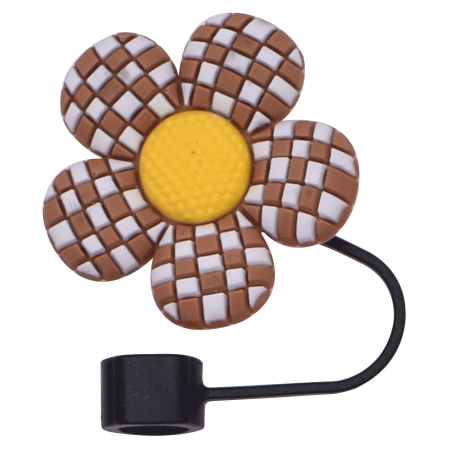 Owllaser Plaid Flower Straw Stopper, PVC Straw Accessory for 10mm Straw