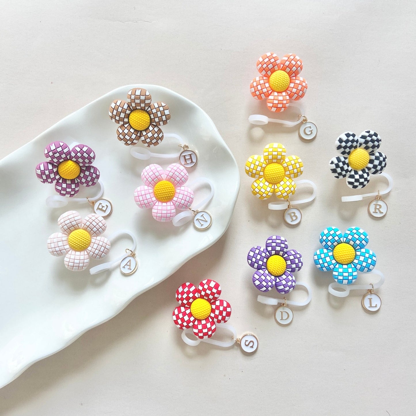 Owllaser Plaid Flower Straw Stopper, PVC Straw Accessory for 10mm Straw