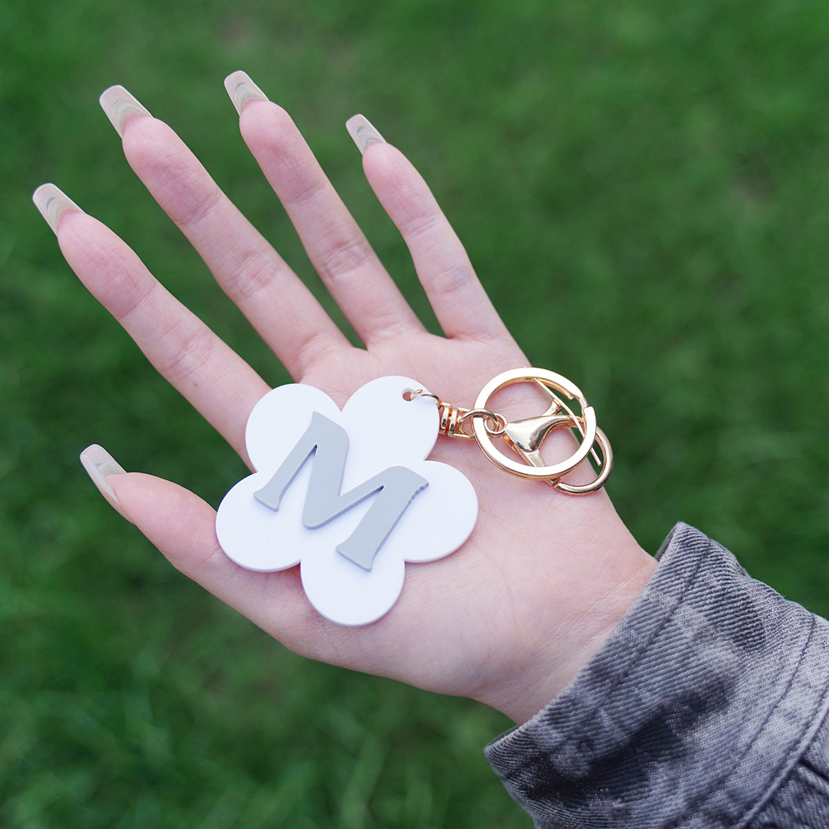 Owllaser Flower Style-Keychain, Backpack Buckle with Initial