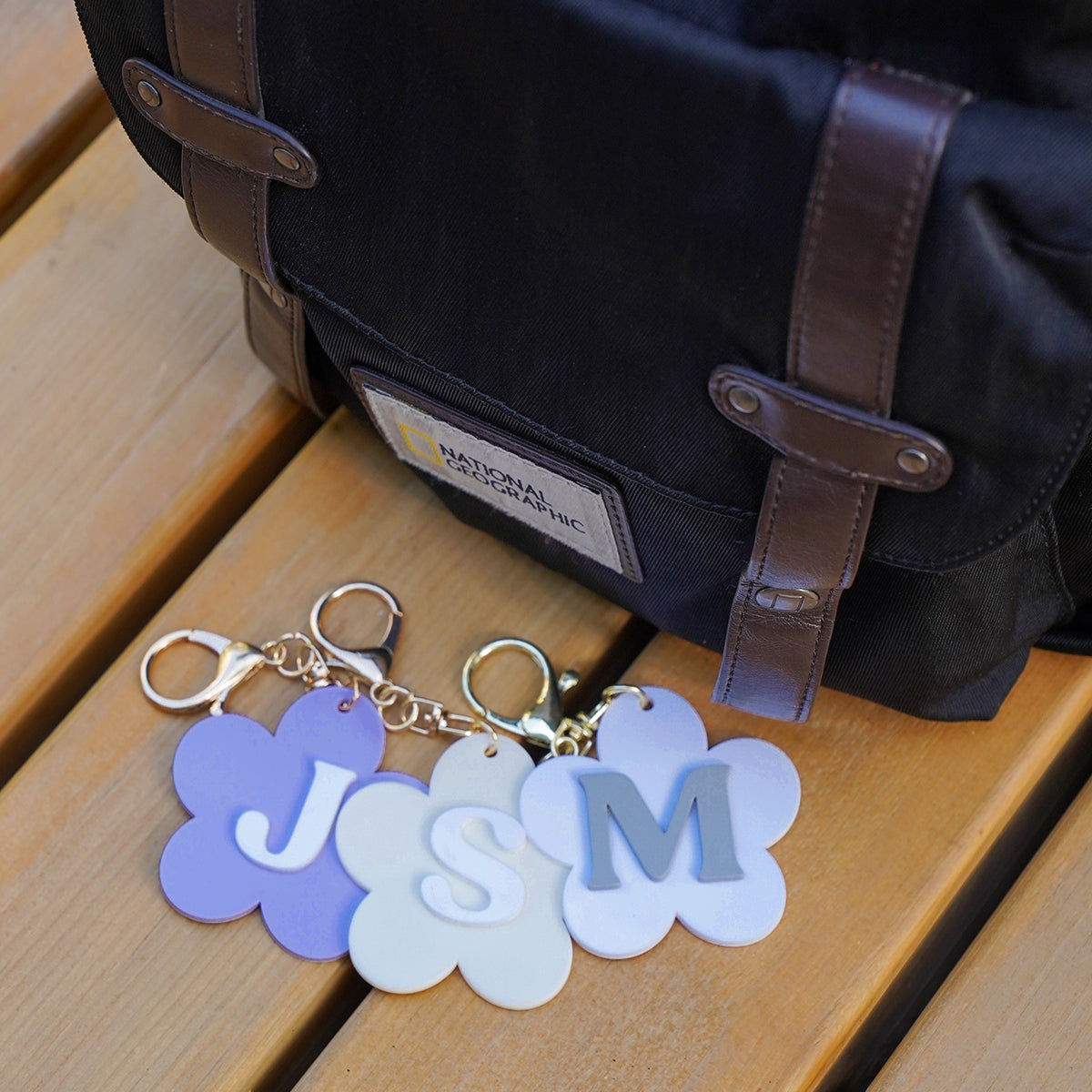 Owllaser Flower Style-Keychain, Backpack Buckle with Initial