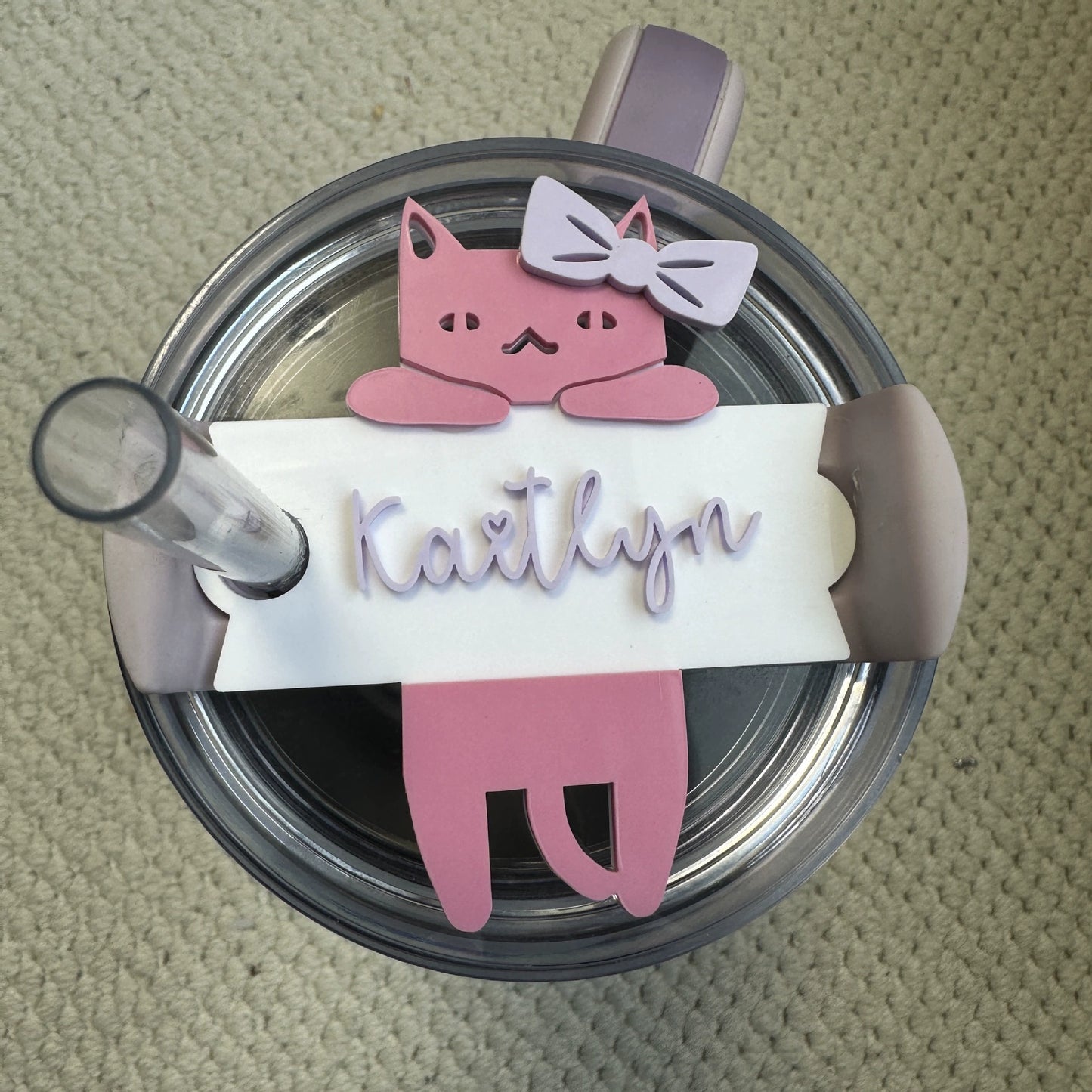Owllaser Cat with Bow Tumbler Tag for Stanley