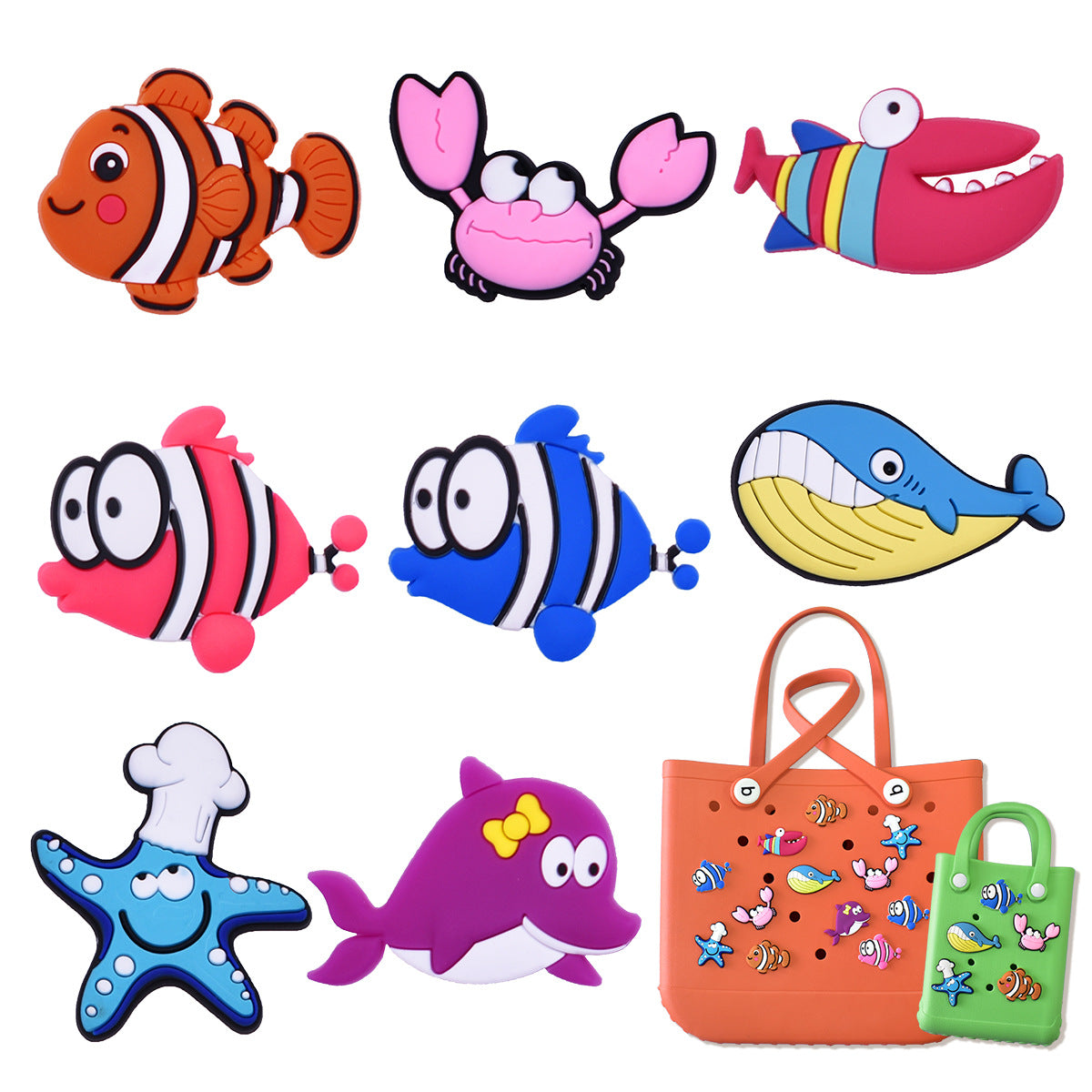 Owllaser Bundle(8Pcs) Sea Series Charms for Bogg Bag, Handbag Tote Bag Accessories