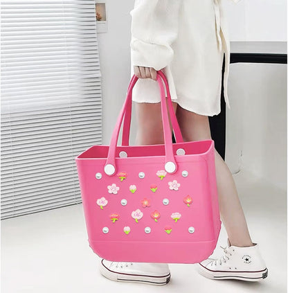 Owllaser 24 Pcs Pearls and cherry blossom Charms for Bogg Bag Accessories, Compatible with Women Rubber Beach Bag Tote
