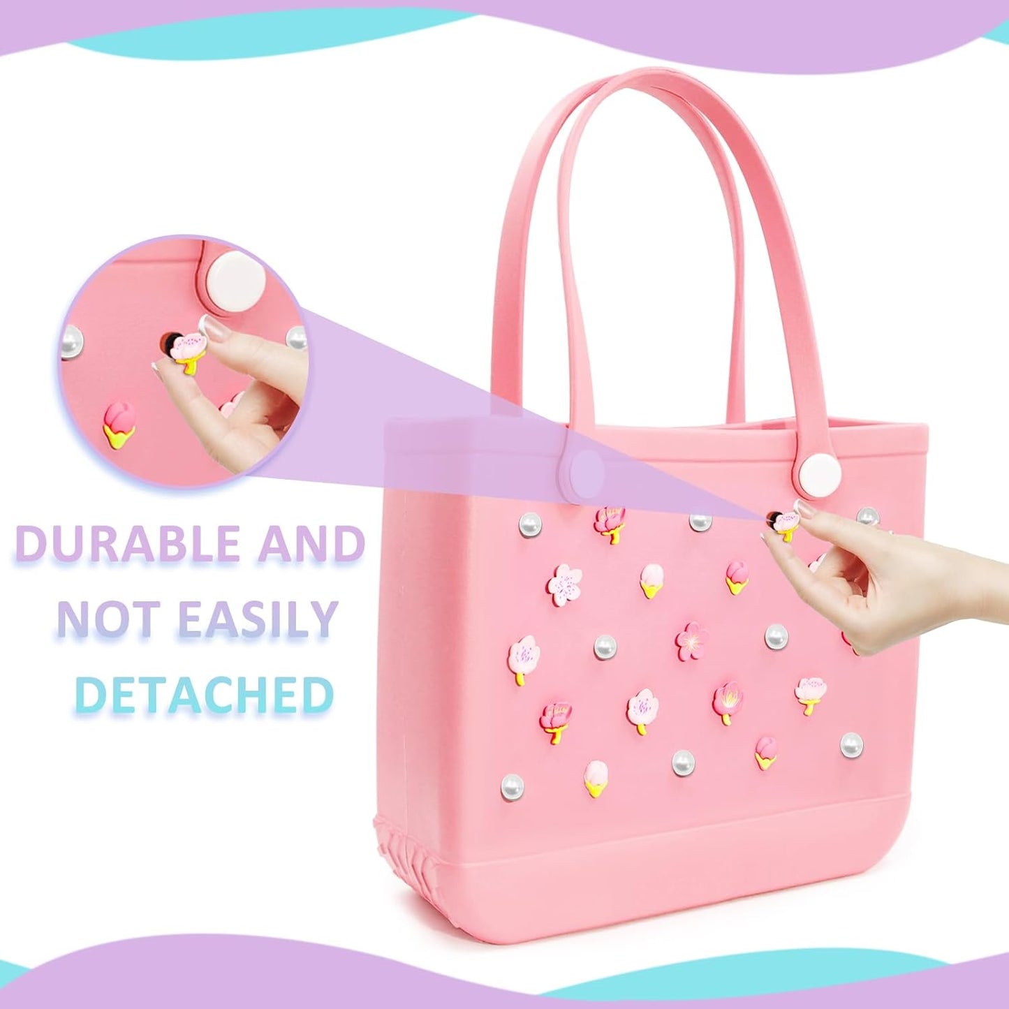 Owllaser 24 Pcs Pearls and cherry blossom Charms for Bogg Bag Accessories, Compatible with Women Rubber Beach Bag Tote