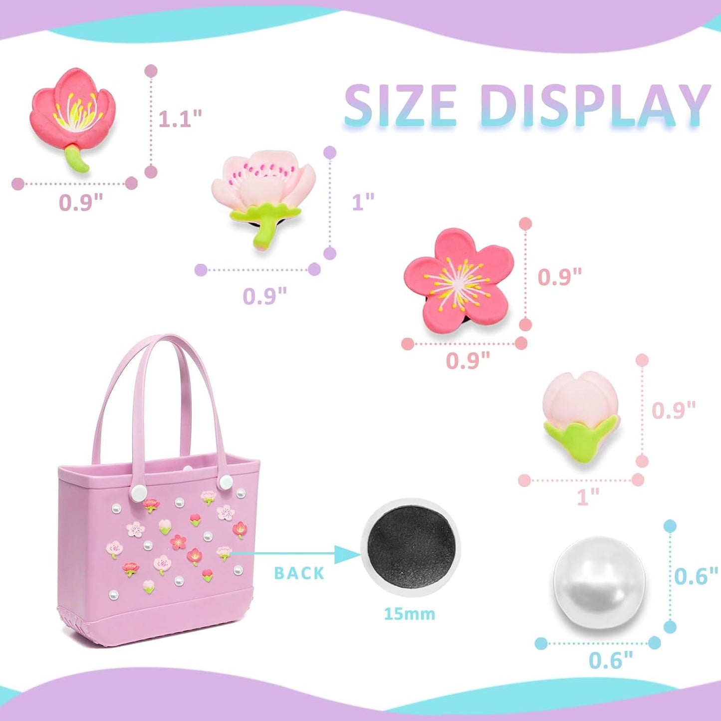 Owllaser 24 Pcs Pearls and cherry blossom Charms for Bogg Bag Accessories, Compatible with Women Rubber Beach Bag Tote