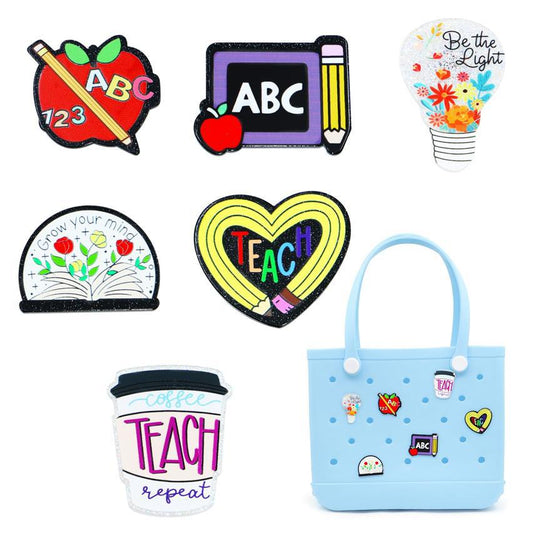 Owllaser School Themed Accessories PVC Rubber Totes Inserts Charms for Bogg Bag 6Pcs