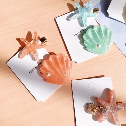 Owllaser Starfish Shell Shape Hair Clip (2Pcs)