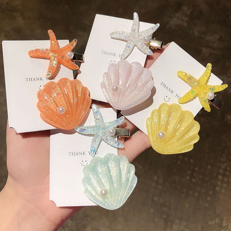 Owllaser Starfish Shell Shape Hair Clip (2Pcs)