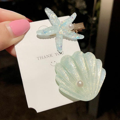 Owllaser Starfish Shell Shape Hair Clip (2Pcs)