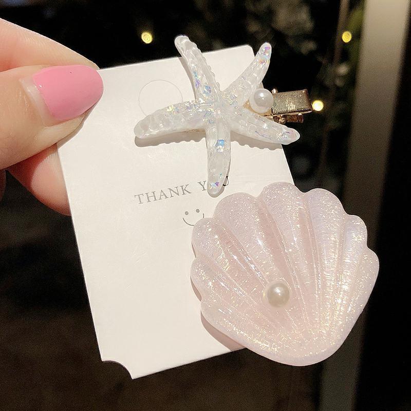 Owllaser Starfish Shell Shape Hair Clip (2Pcs)