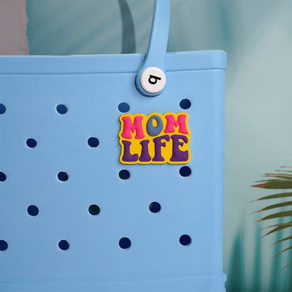 Owllaser Colorful "MOM LIFE" Charm for HandBags, Accessories PVC Rubber for Bogg Bags