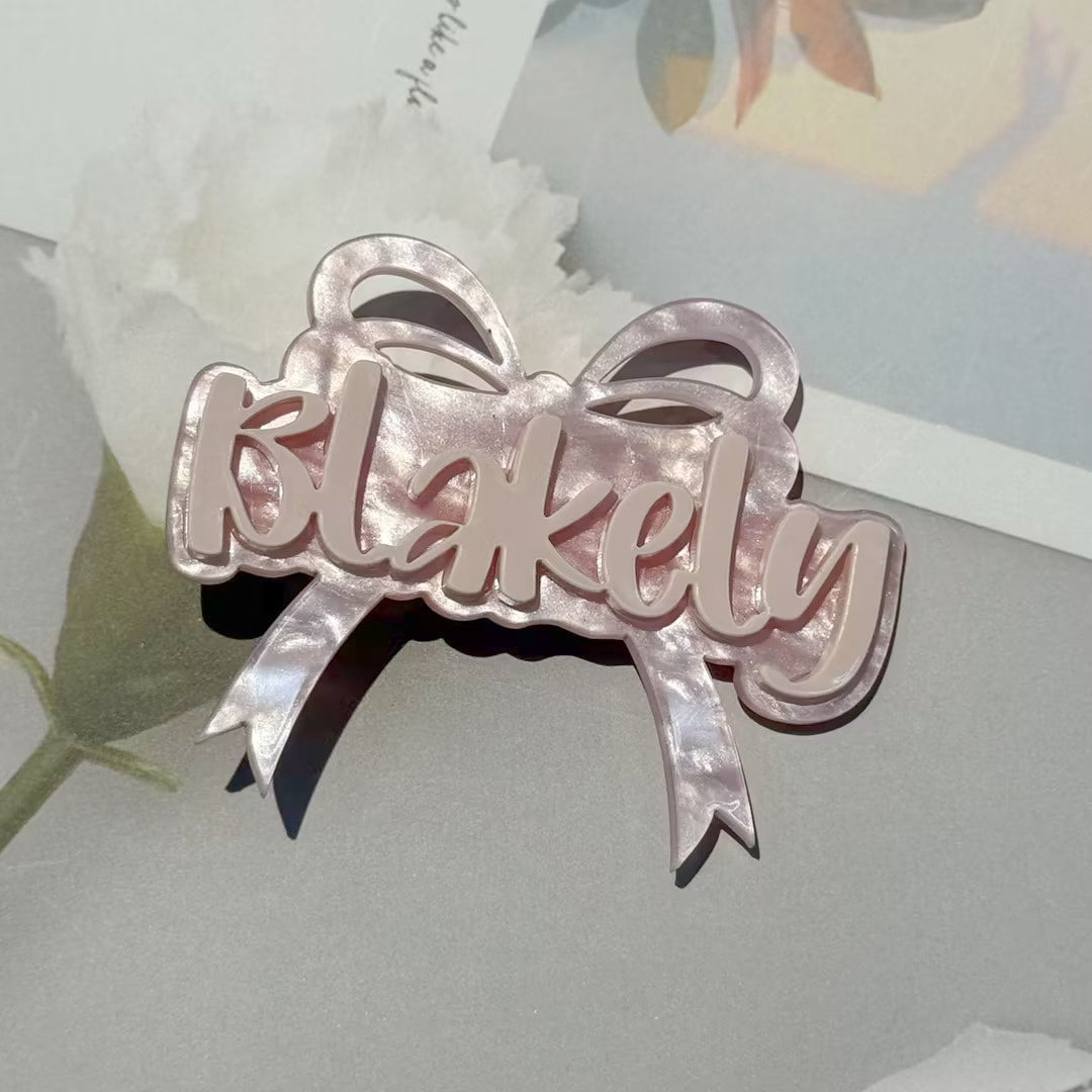 Owllaser Double Bow-knot Custom Text Acrylic Hair Clip Personalized Hair Accessory