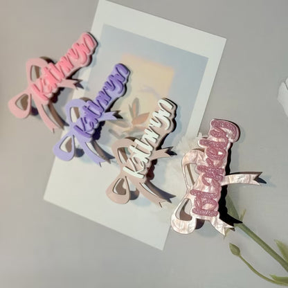 Owllaser Bow-knot Custom Name Acrylic Hair Clip Personalized Hair Accessory