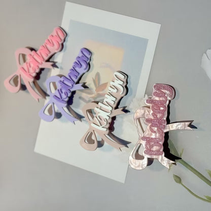 Owllaser Bow-knot Custom Name Acrylic Hair Clip Personalized Hair Accessory