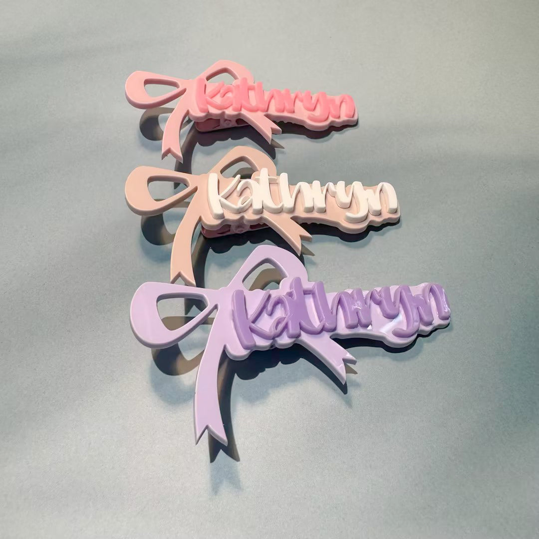 Owllaser Bow-knot Custom Name Acrylic Hair Clip Personalized Hair Accessory