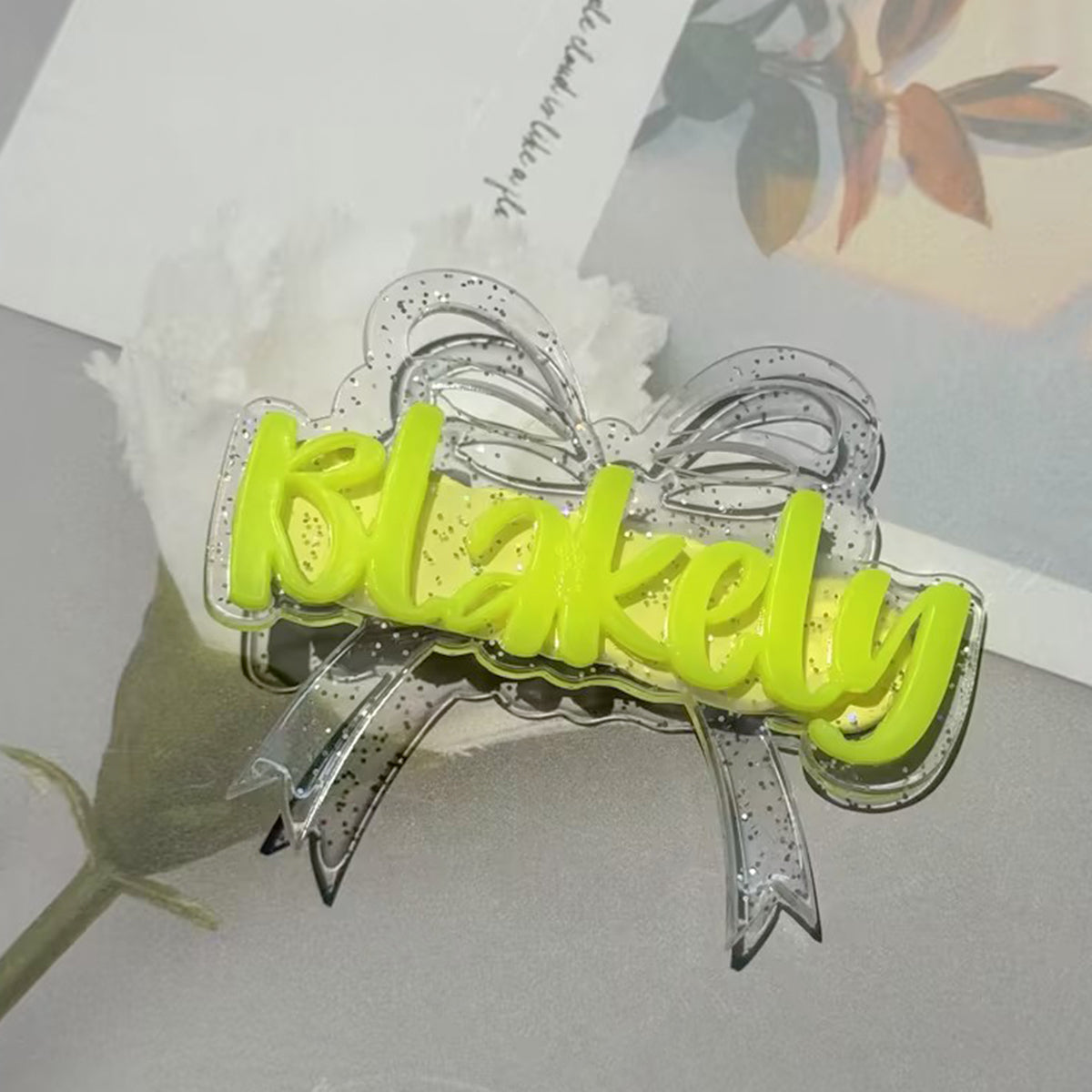 Owllaser Double Bow-knot Custom Text Acrylic Hair Clip Personalized Hair Accessory