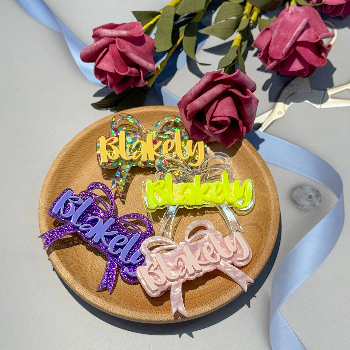 Owllaser Double Bow-knot Custom Text Acrylic Hair Clip Personalized Hair Accessory