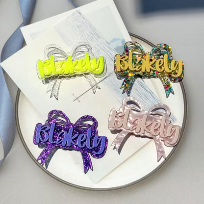 Owllaser Double Bow-knot Custom Text Acrylic Hair Clip Personalized Hair Accessory