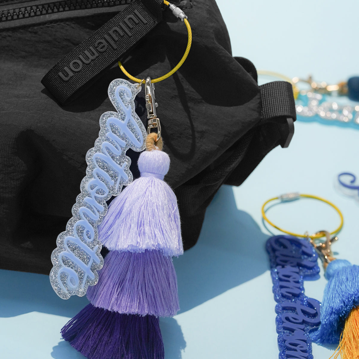 Owllaser 3D Personalized Name Charm for Handbag and Keychain with Colorful Tassel