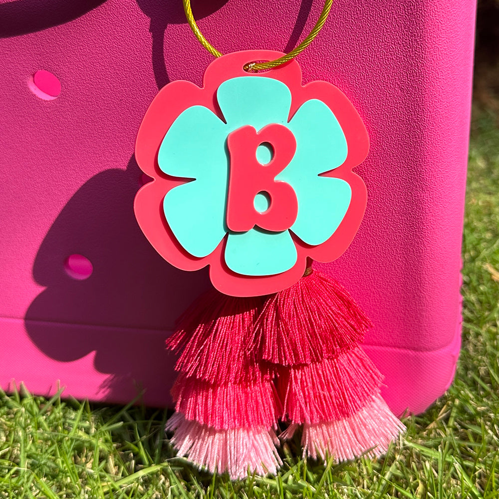 Owllaser Bright Flowers, Double Clusters, Handbag Charm, Keychain with Customizable Initial