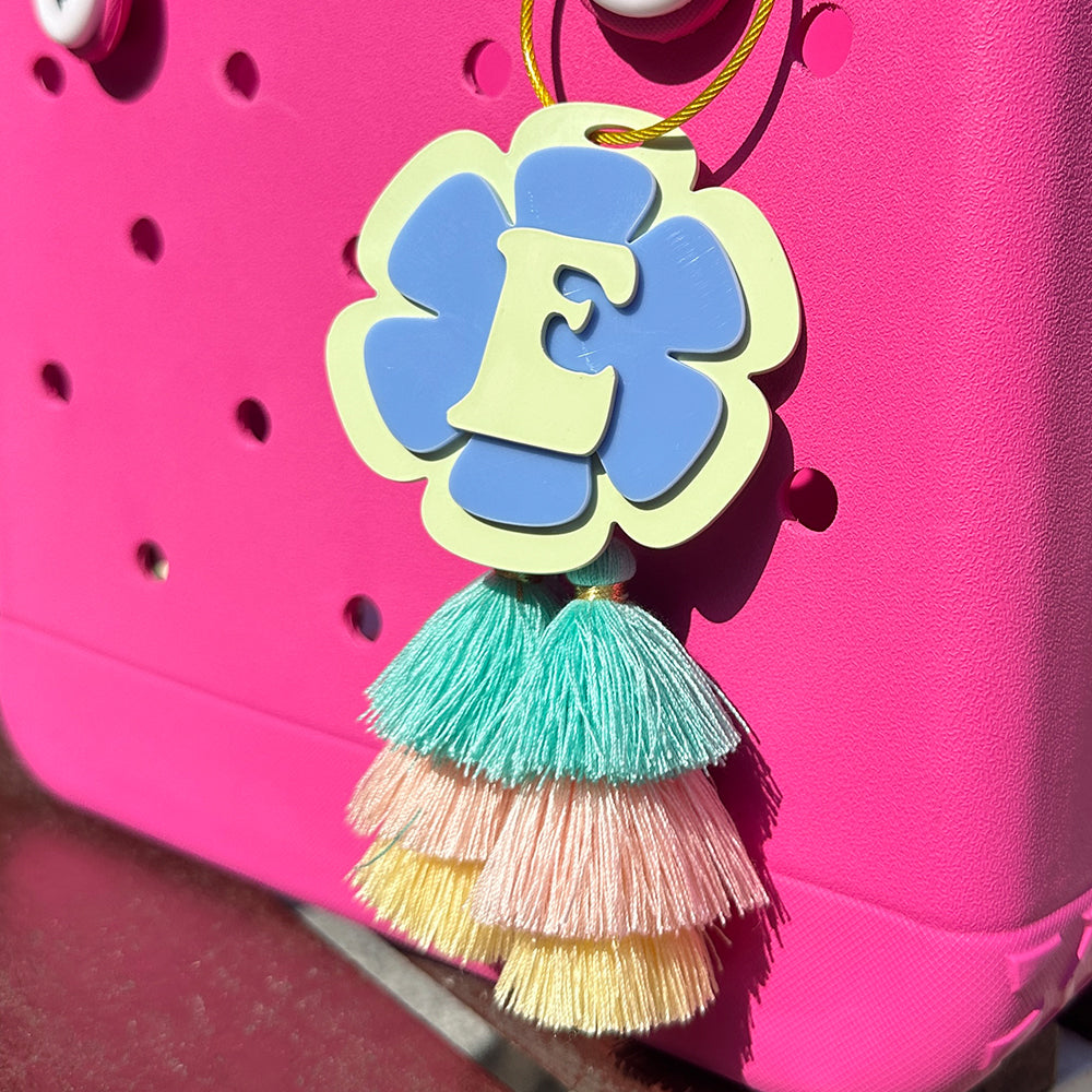 Owllaser Bright Flowers, Double Clusters, Handbag Charm, Keychain with Customizable Initial