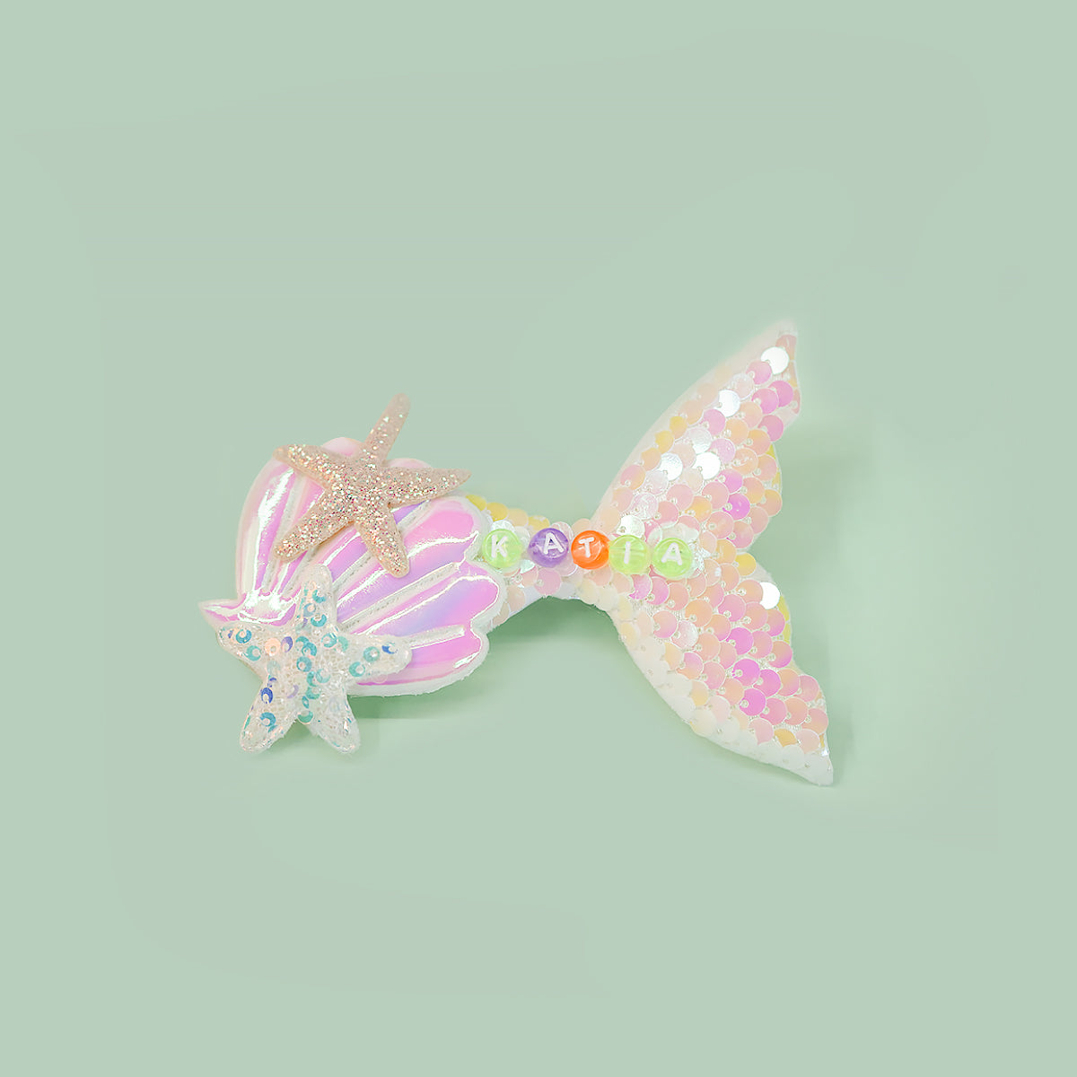 Owllaser Colorful Mermaid Hair Clip with Starfish, Custom Name