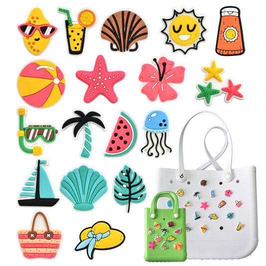 Owllaser Bundle(18Pcs) Summer Leisure Series Charms for Bogg Bag, Handbag Tote Bag Accessories