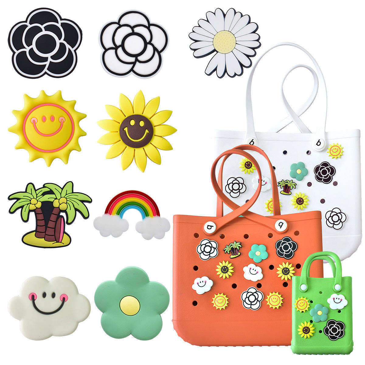 Owllaser Bundle(9Pcs) Summer Leisure Series Charms for Bogg Bag, Handbag Tote Bag Accessories