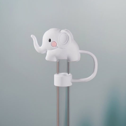 Owllaser Cute White Elephant Straw Topper, 10mm Straw Accessory