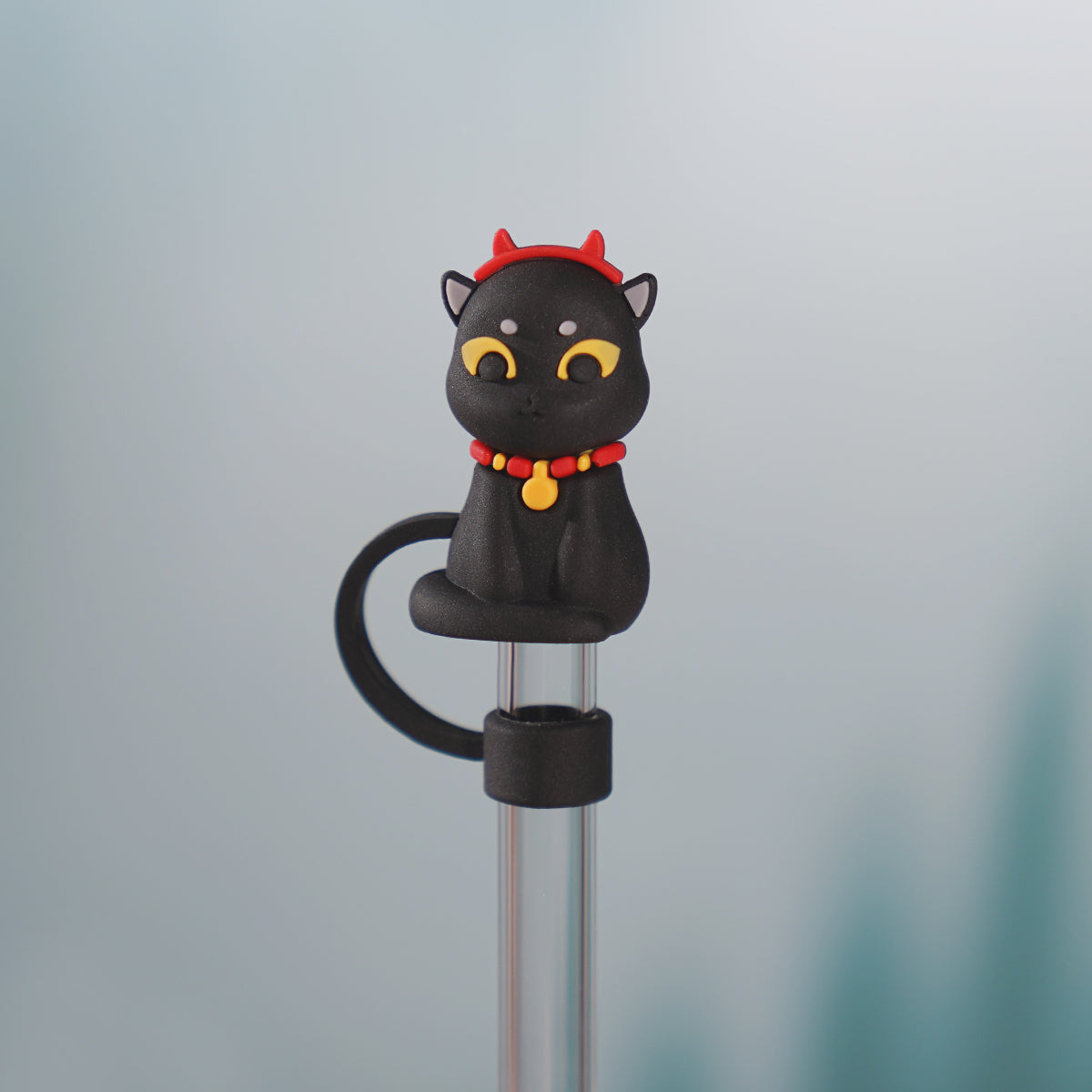 Owllaser Black Cat Straw Topper, PVC Straw Accessory for 10mm Straw