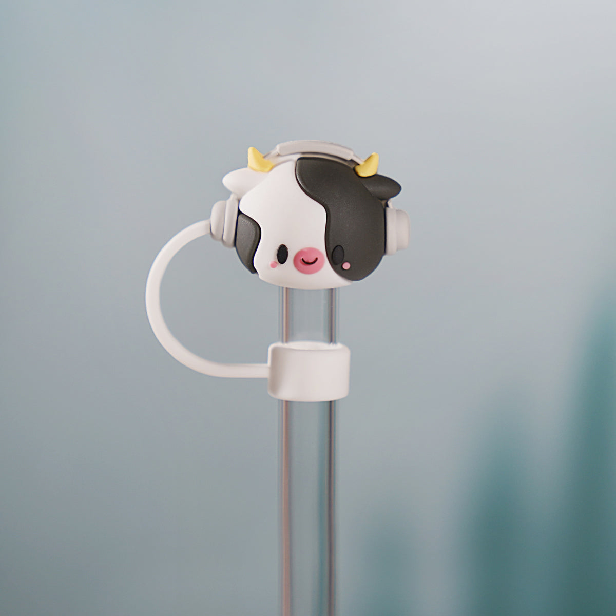 Owllaser Cow with Headphones Straw Topper, PVC Straw Accessory for 10mm Straw