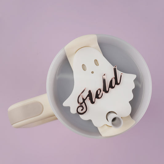 Owllaser Halloween White Ghost Tumbler Tags, Custom Name, Color, 30oz/40oz