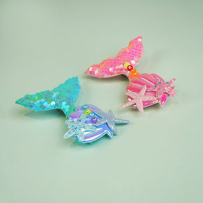 Owllaser Colorful Mermaid Hair Clip with Starfish, Custom Name