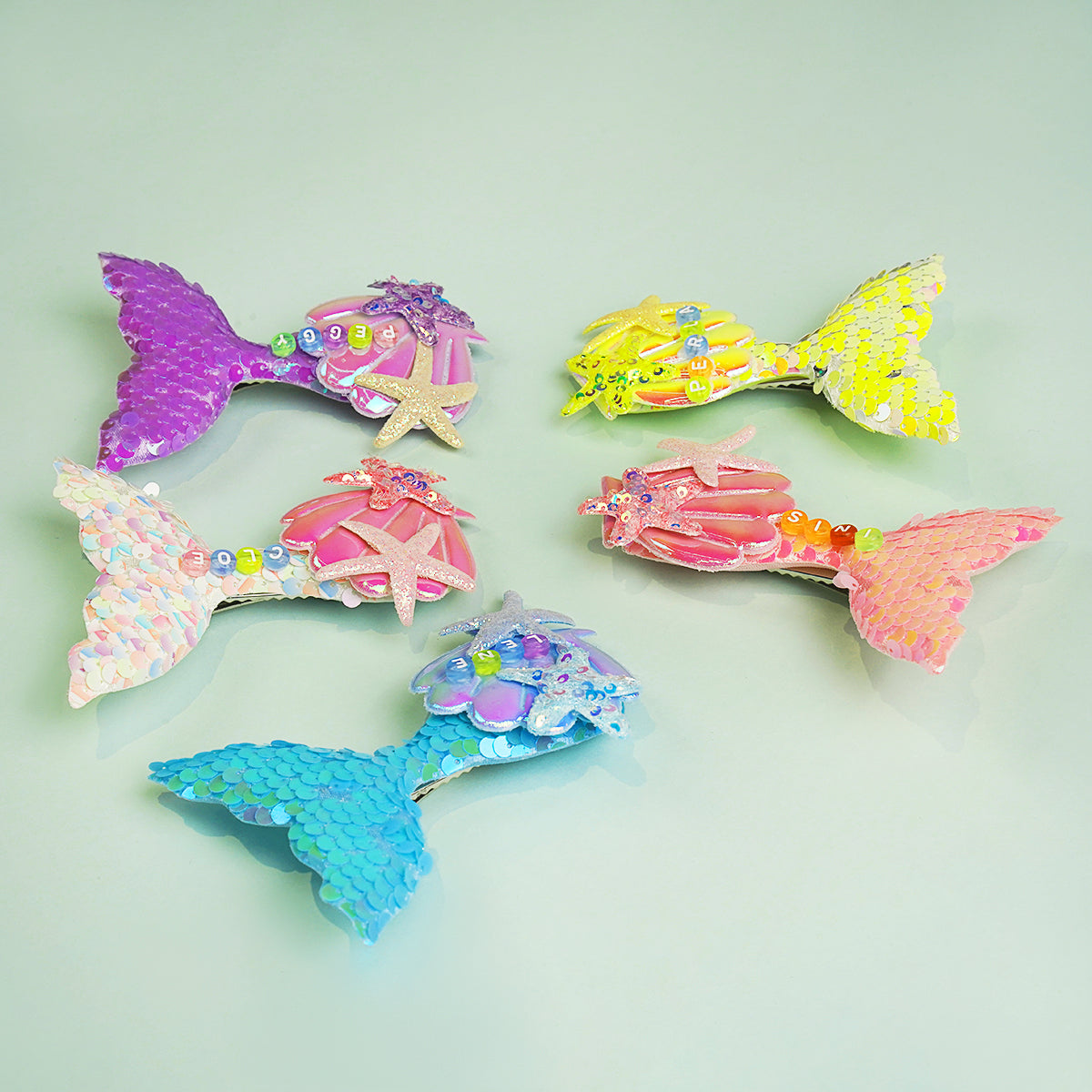 Owllaser Colorful Mermaid Hair Clip with Starfish, Custom Name