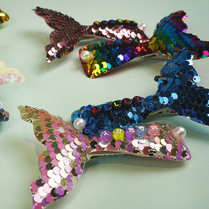 Owllaser Colorful Sequined Mermaid Hair Clip, Custom Name