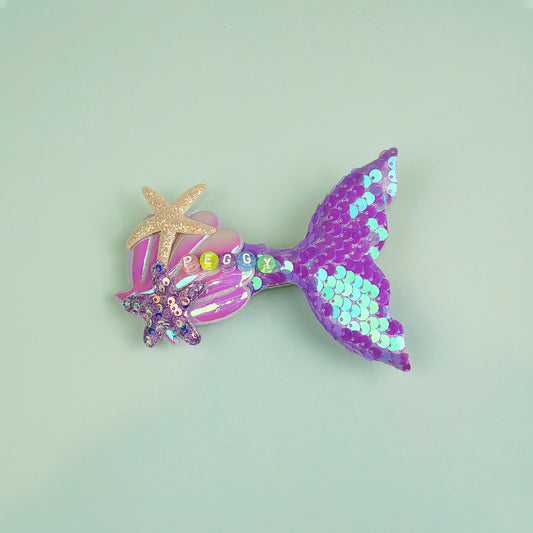 Owllaser Colorful Mermaid Hair Clip with Starfish, Custom Name