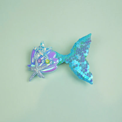 Owllaser Colorful Mermaid Hair Clip with Starfish, Custom Name