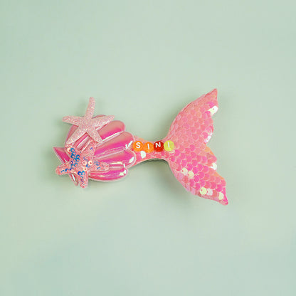 Owllaser Colorful Mermaid Hair Clip with Starfish, Custom Name