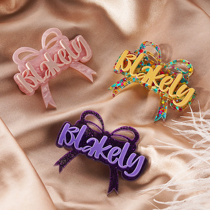 Owllaser Double Bow-knot Custom Text Acrylic Hair Clip Personalized Hair Accessory