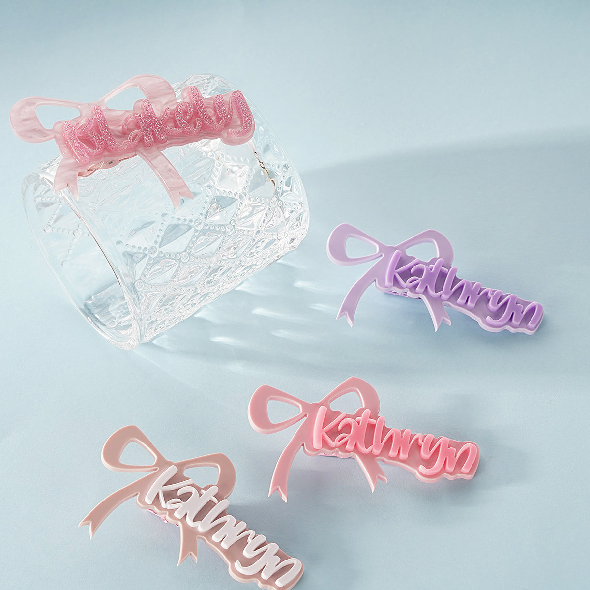 Owllaser Bow-knot Custom Name Acrylic Hair Clip Personalized Hair Accessory