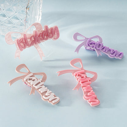 Owllaser Bow-knot Custom Name Acrylic Hair Clip Personalized Hair Accessory