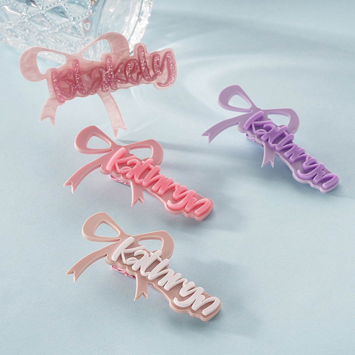 Owllaser Bow-knot Custom Name Acrylic Hair Clip Personalized Hair Accessory