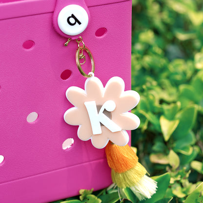 Owllaser Daisy style, Double Clusters, Handbag Charm with tassels, Keychain with Initial